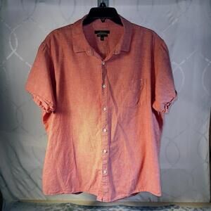 Marc Anthony Luxury Slim Fit 2XL Red Chambray Short Sleeve 55% Linen 45% Cotton